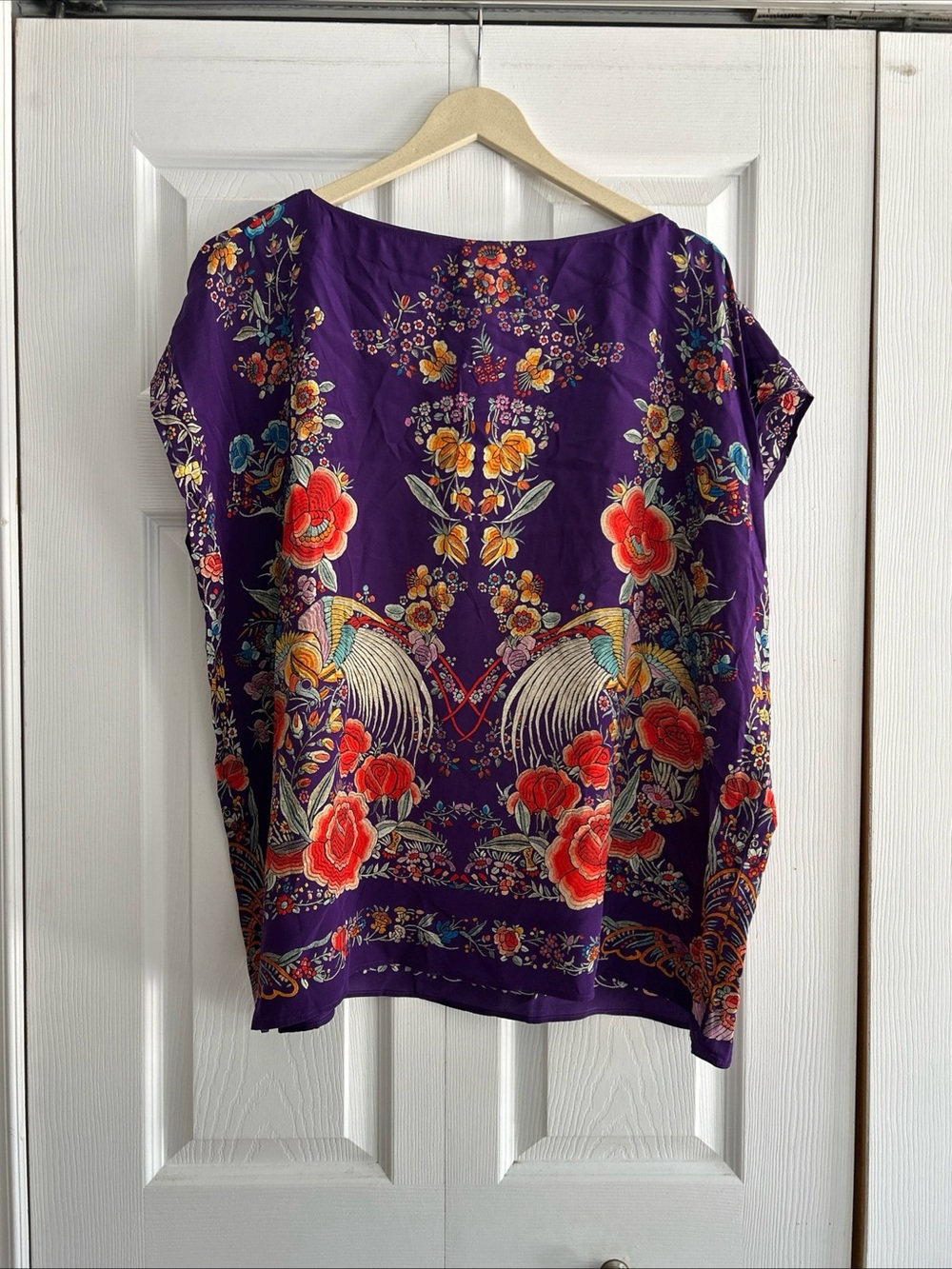 Roberto Cavalli Silk Purple Floral & Bird-Print Tunic